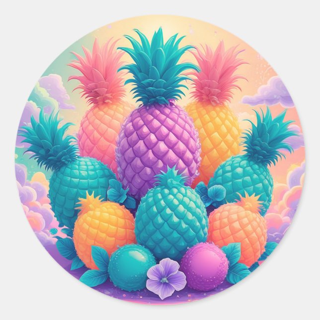 Colorful pineapples classic round sticker (Front)
