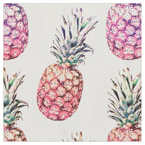 Colorful Pineapples  Foliage Paint White Pattern Fabric