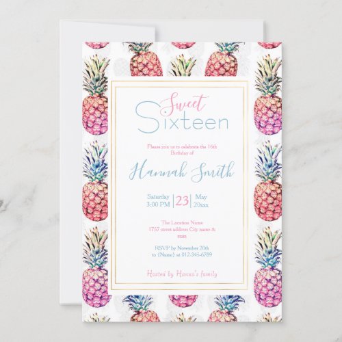 Colorful Pineapples  Foliage Paint White Pattern Invitation