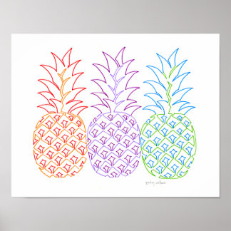 Colorful Pineapples Line Art Poster