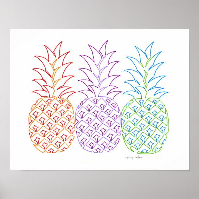 Colorful Pineapples Line Art Poster (Front)