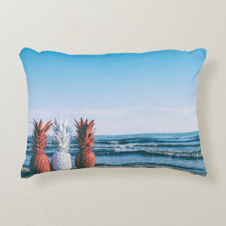 Colorful Pineapples on the Beach Decorative Pillow