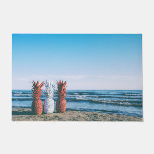 Colorful Pineapples on the Beach Doormat