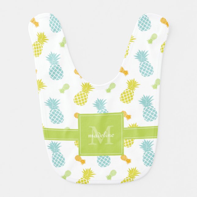 Colorful Pineapples Pattern Monogrammed Bib (Front)