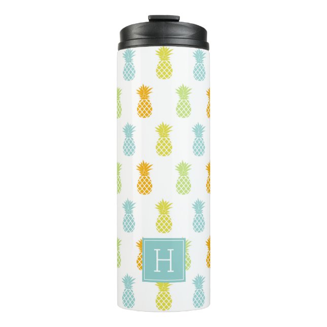 Colorful Pineapples Pattern Monogrammed Thermal Tumbler (Front)