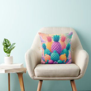 Colorful pineapples throw pillow