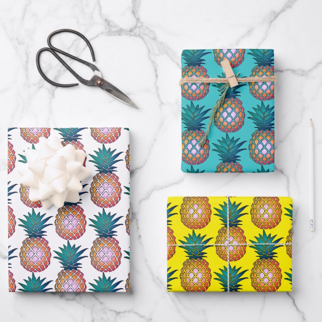 Colorful Pineapples Wrapping Paper Sheets (Front)
