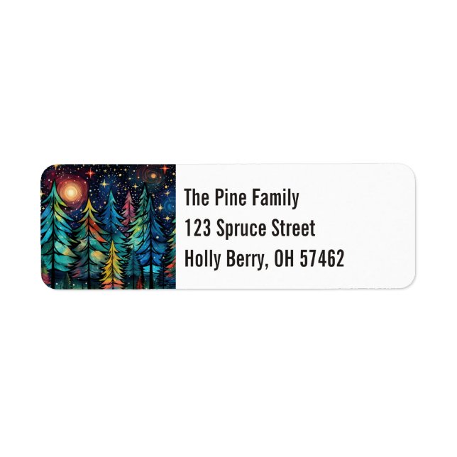 Colorful Pines on a Starry Night Winter Label (Front)