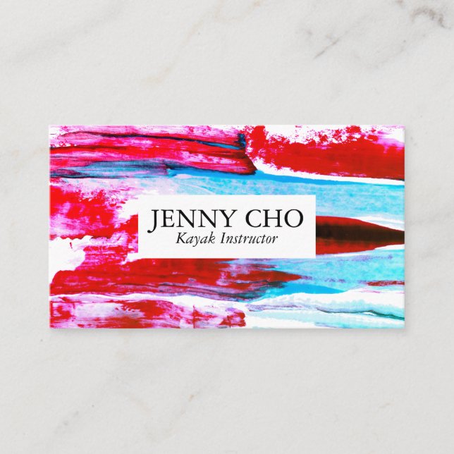 Colorful pink and aqua paint stripe business card (Front)