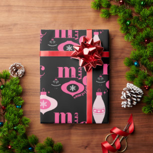 Colorful Pink And Black Christmas Wrapping Paper
