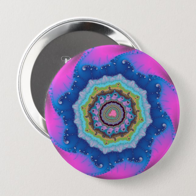 Colorful Pink and Blue Fractal Button (Front & Back)