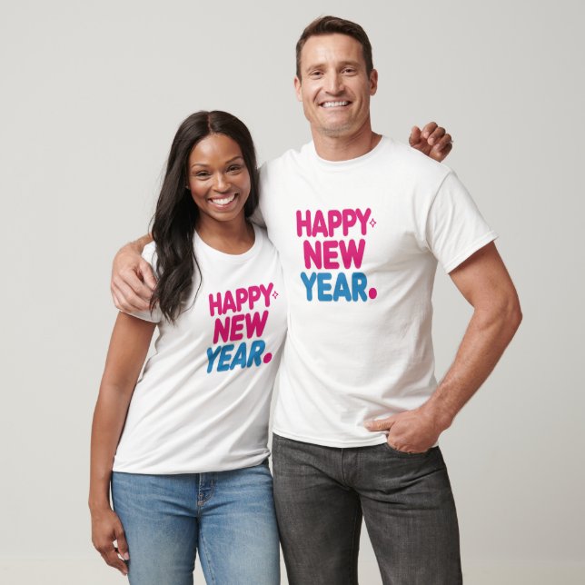 Colorful pink and blue Happy New Year T-shirt (Unisex)