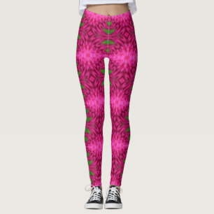 Colorful Pink and Green Abstract Pattern Leggings