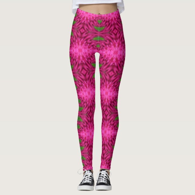Colorful Pink and Green Abstract Pattern Leggings (Front)