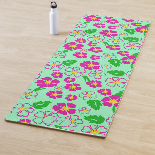 Colorful Pink and Green Floral Yoga Mat