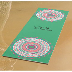 Colorful Pink and Green Pastel Mandala Yoga Mat