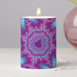 Colorful Pink and Light Blue Fractal Pillar Candle