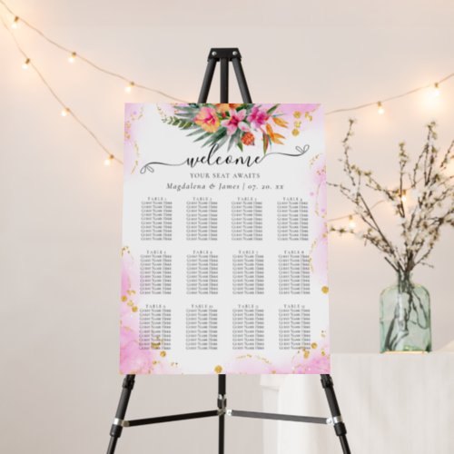 Colorful Pink and Orange Flowers Seating Chart Foam Board