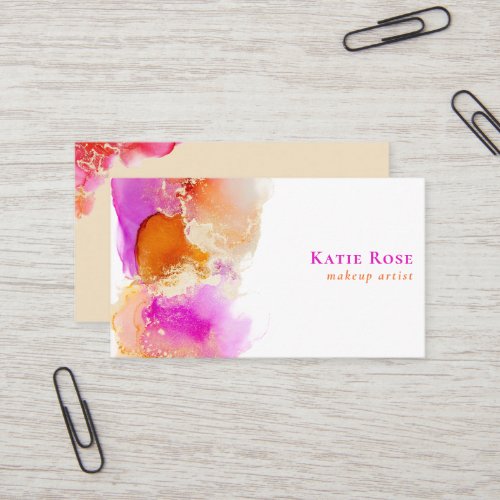 Colorful Pink and Orange Ink  Abstract Modern Business Card