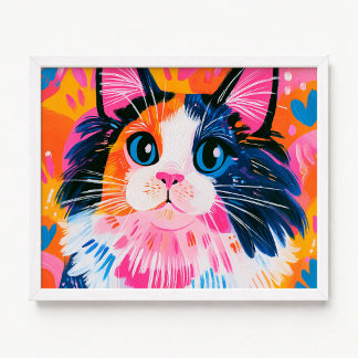 Colorful Pink and Orange Maine Coon Cat Painting Poster