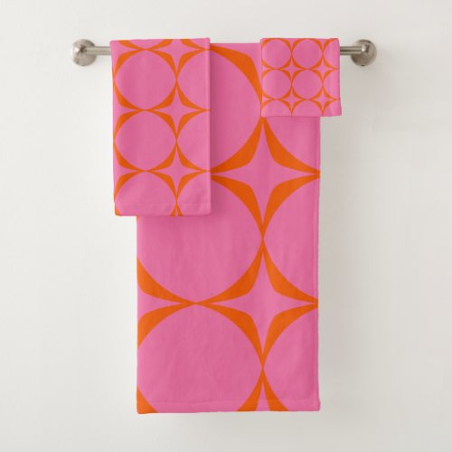 Colorful Pink and Orange Retro Mid Mod Pattern  Bath Towel Set