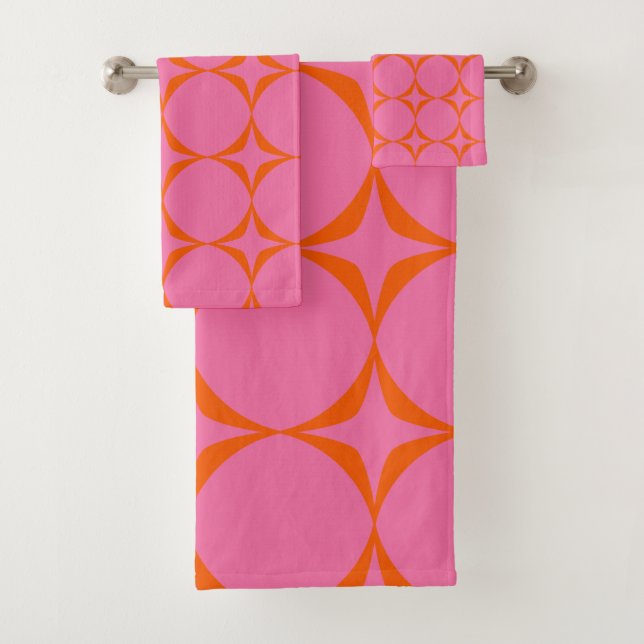 Colorful Pink and Orange Retro Mid Mod Pattern  Bath Towel Set (Insitu)