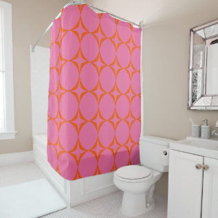 Colorful Pink And Orange Retro Mid Mod Pattern  Shower Curtain at Zazzle