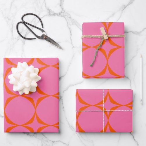 Colorful Pink and Orange Retro Mid Mod Pattern Wrapping Paper Sheets