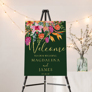 Colorful Pink and Orange Tropical Flowers Welcome  Foam Board