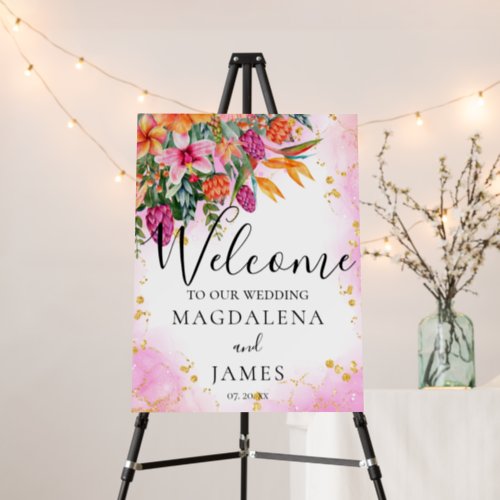 Colorful Pink and Orange Tropical Flowers Welcome  Foam Board