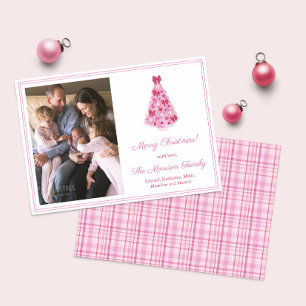 Colorful Pink And Red Christmas Tree Picture Holiday Card