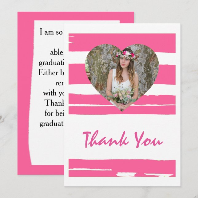 Colorful Pink and White Watercolor Photo Graduati Invitation (Front/Back)