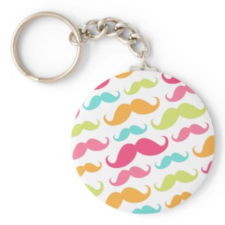 Colorful pink aqua trendy funny mustache pattern key chains