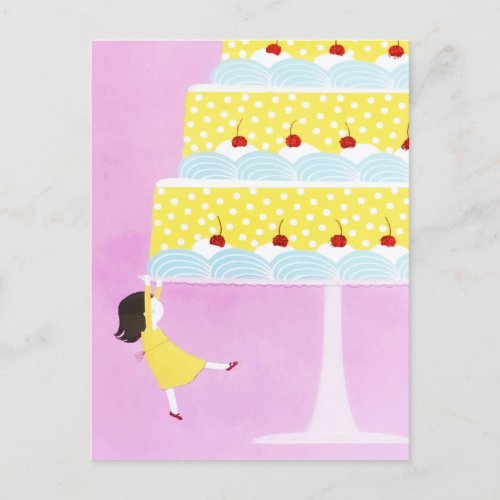 Colorful Pink Baby Girl Birthday Cake Holiday Postcard