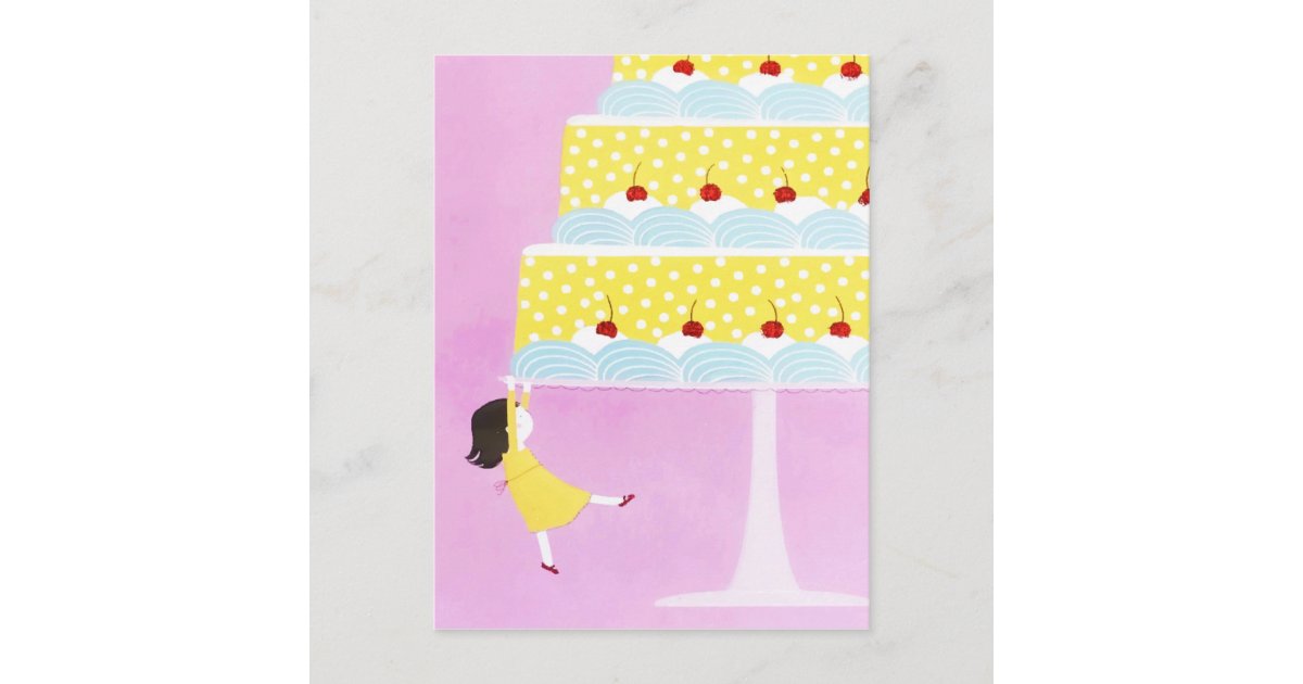 Colorful Pink Baby Girl Birthday Cake Holiday Postcard | Zazzle