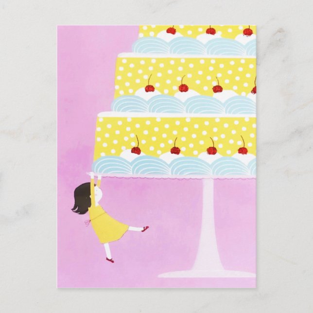 Colorful Pink Baby Girl Birthday Cake Holiday Postcard (Front)