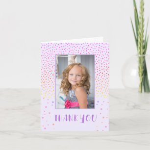 Colorful Pink Birthday Kids Girl 2 Photo Thank you Card