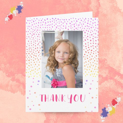 Colorful Pink Birthday Kids Girl Photo Thank you Card
