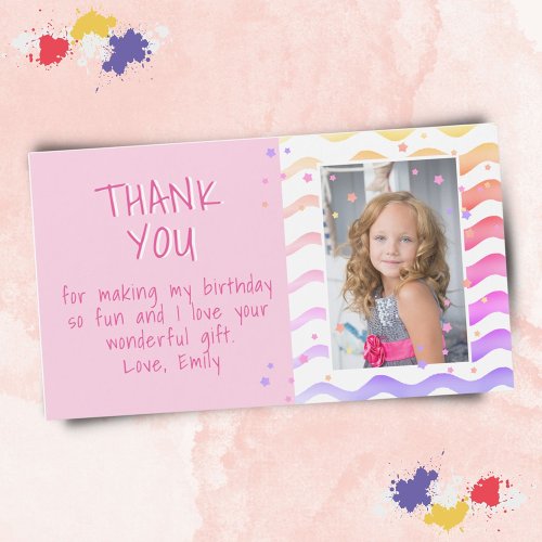 Colorful Pink Birthday Thank you Kids Girl Photo
