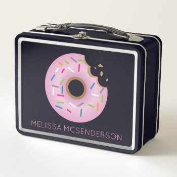 Colorful Pink Bitten Sprinkles Donut Metal Lunch Box by nyxxie at Zazzle