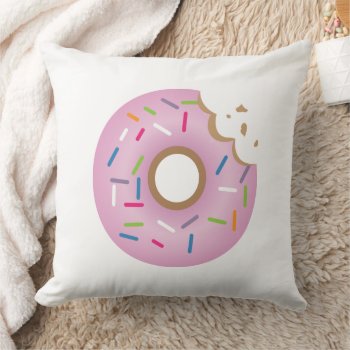 Colorful Pink Bitten Sprinkles Donut Throw Pillow by nyxxie at Zazzle