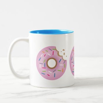 Colorful Pink Bitten Sprinkles Donut Two-tone Coffee Mug by nyxxie at Zazzle