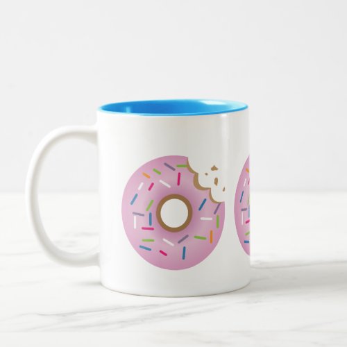 Colorful Pink Bitten Sprinkles Donut Two_Tone Coffee Mug