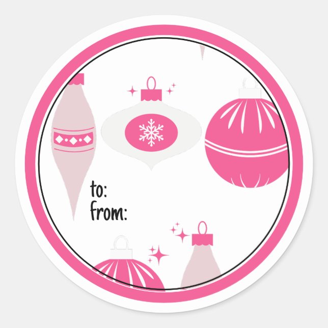 Colorful Pink & Black Christmas Stickers For Gifts (Front)