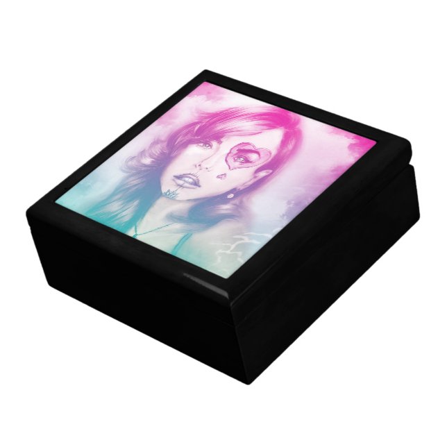 Colorful pink & black lady tile gift box - Rainbow (Side)