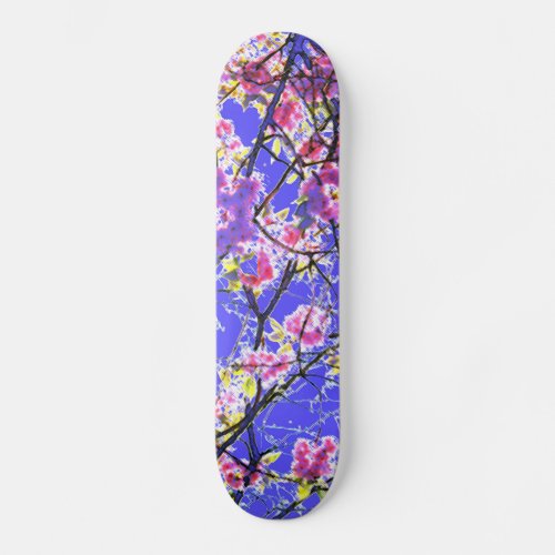 Colorful pink blue abstract floral design skateboard deck