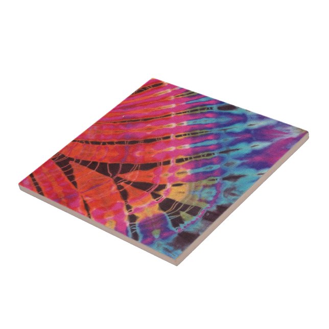 Colorful Pink Blue Abstract Modern Batik Tie Dye Ceramic Tile (Side)