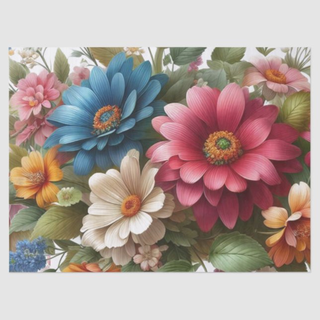 Colorful Pink Blue Floral Tissue Paper (Front)