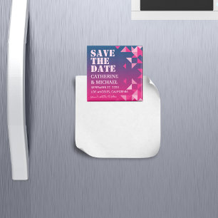 Colorful Pink & Blue Geometric Save The Date Magnet