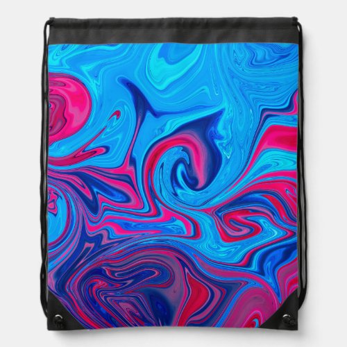 Colorful Pink Blue Liquid Marble Abstract Drawstring Bag